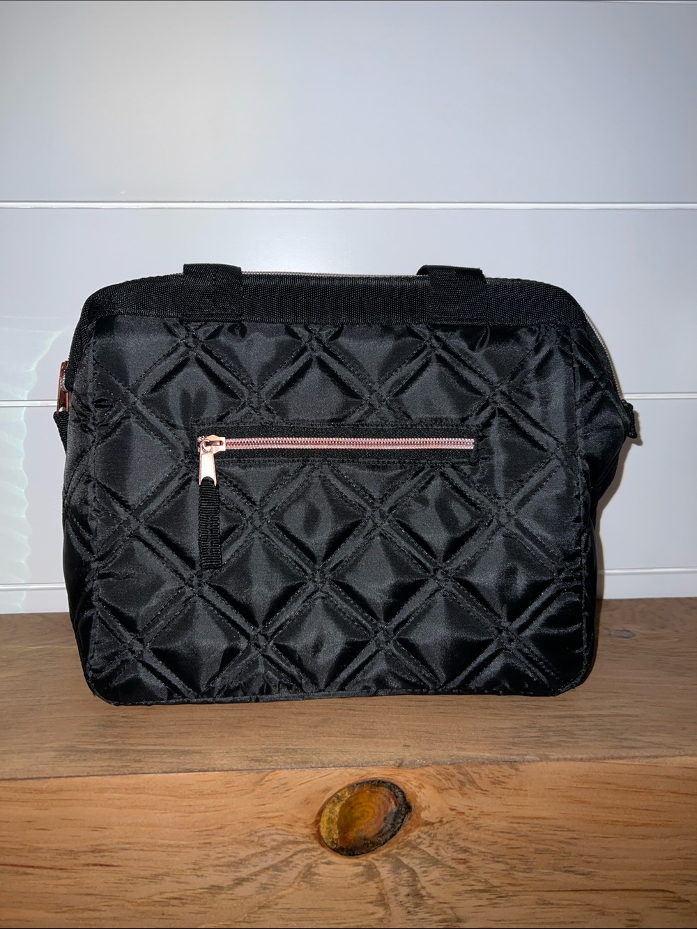 Black Quilted Lunch/Tote Bag with Rose Gold Accent